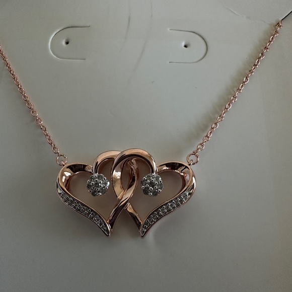 1/10ctw 14k Rose Gold over Silver Heart necklace by Diamond Blossom - Picture 3 of 7